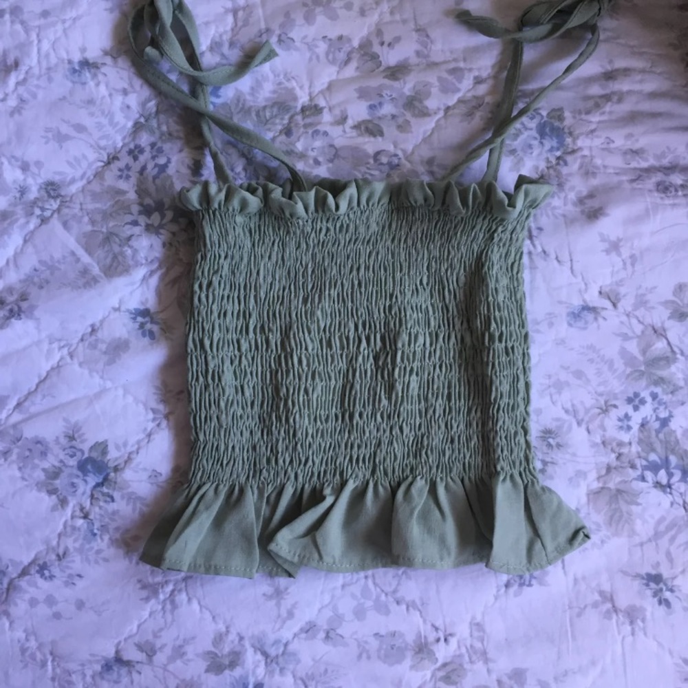 mint green smocked shirred top